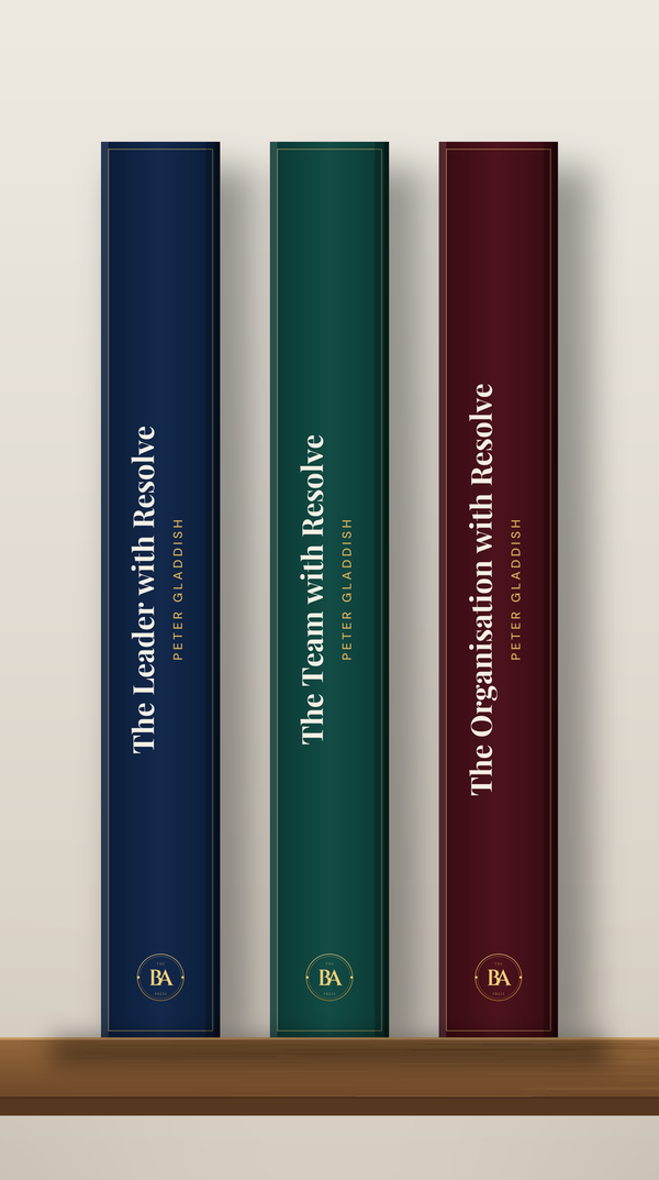 The RESOLVE trilogy — The Leader, The Team and The Organisation with Resolve, on a shelf